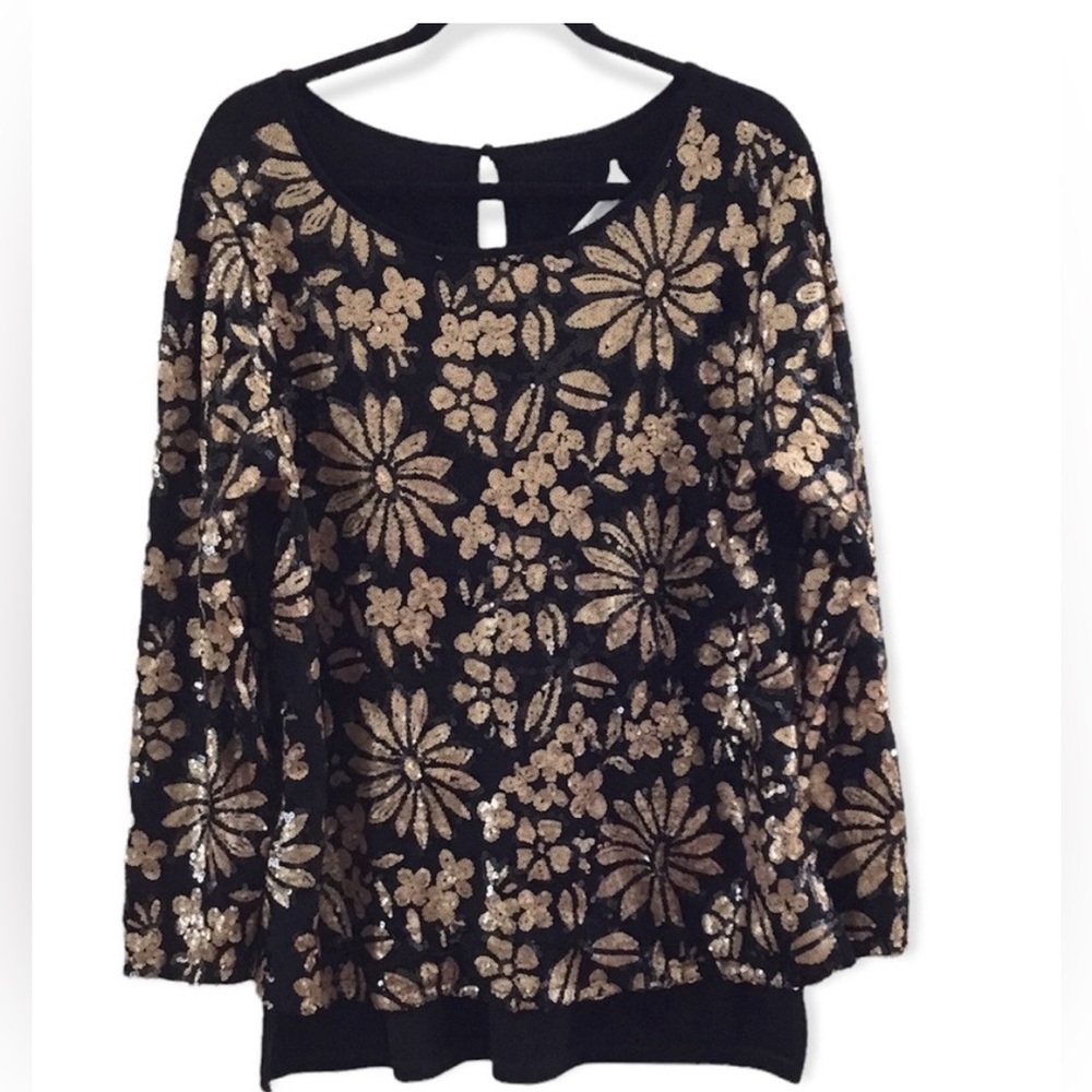 Say What? Floral Sequin Top Size 2X